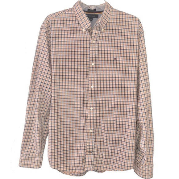 Tommy Hilfiger Other - TOMMY HILFIGER Orange Blue Plaid Dress Shirt Large